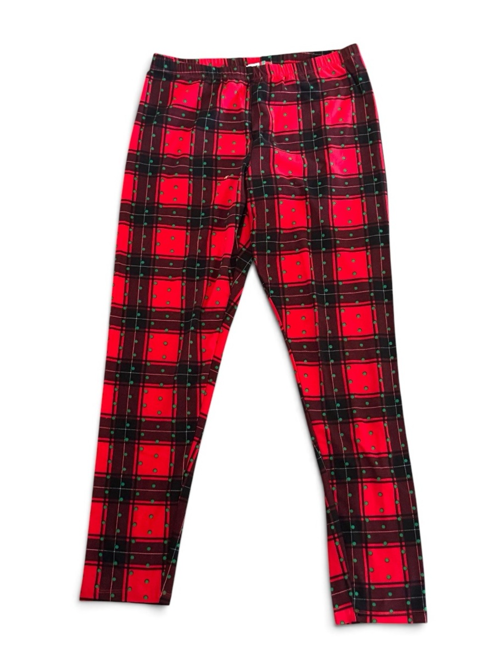 Merry Wear Size Large Red & Black Plaid Christmas Leggings